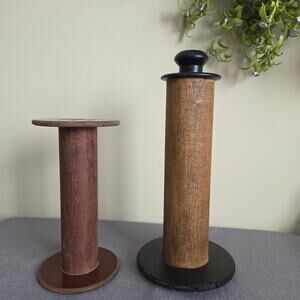 Antique Vintage Primitive Industrial Wood/Metal Textile Spools Bobbins 2 Pc Set